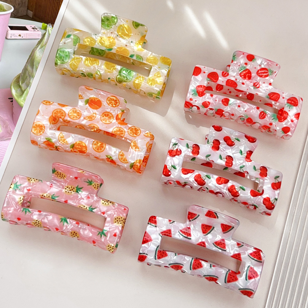 Hair Care Vegan - Fresh Fruit Grip Square Hollow Barrettes