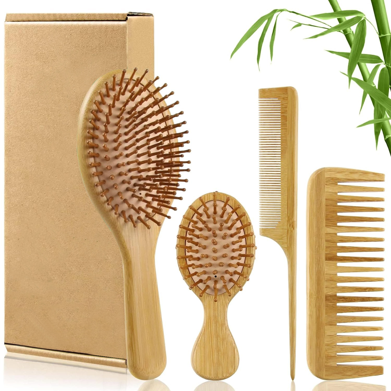 Hair Care For Men - Bamboo Hair Brush Comb Set for