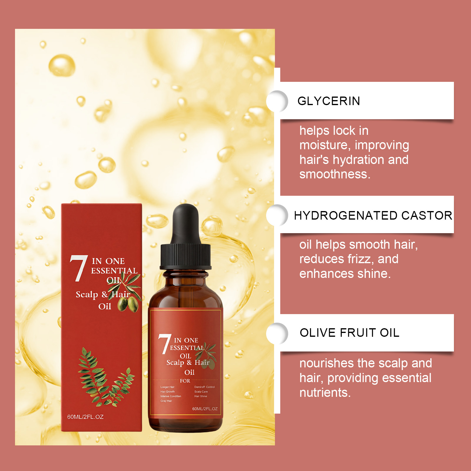 7-in-1 Hair Essential Oil 60ml - Hair Care Olive Oil ulasan dan harga